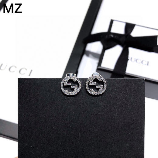 Gucci古驰仿古纯银雕花立体双G图案 耳钉 商品图0