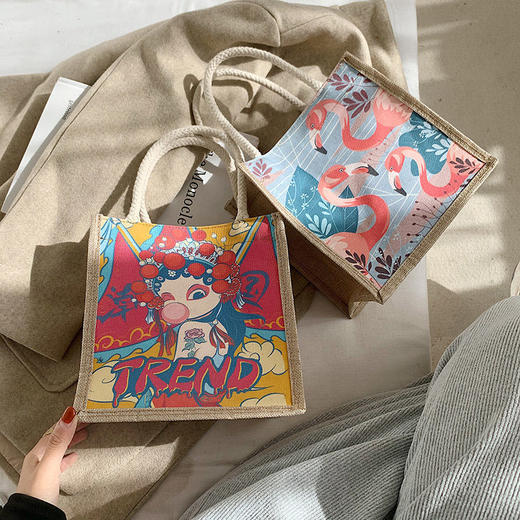 原创简约麻布包日韩女手提包包 商品图1