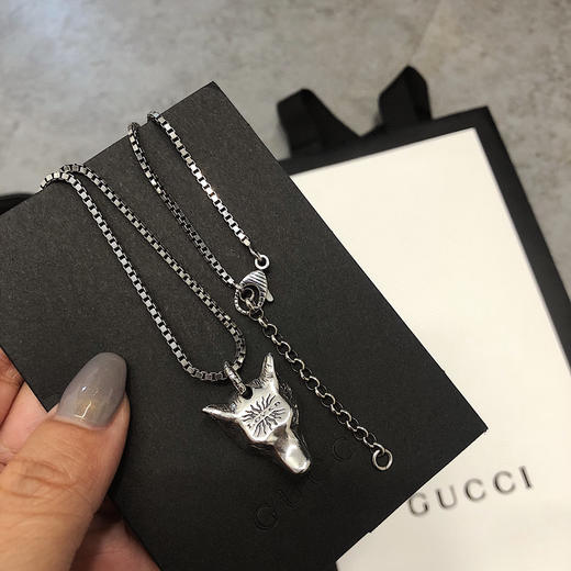 Gucci Anger Forest系列狼头银项链 商品图0