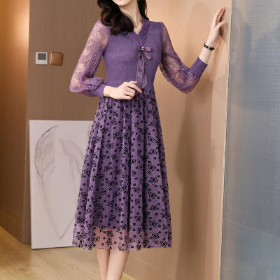 AHM- kln2039 连衣裙女2021春夏小清新甜美名媛气质花边蕾丝中长裙 商品图1