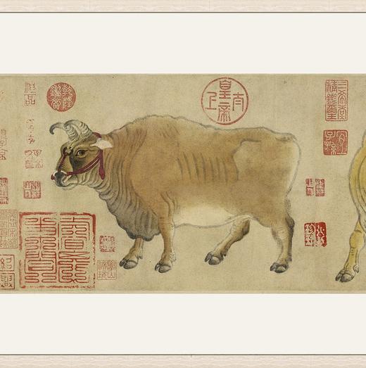 【定制书画】（唐）韩滉《五牛图》镜片镶画框 成品 馆藏书画Gao仿复制艺术品（付款后28天内发货，顺丰快递请当场拆箱验收） 商品图0