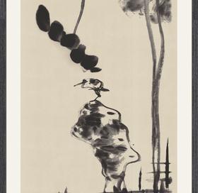 【定制书画】（清）朱耷《荷石水鸟图》纸本 镜片镶画框 成品 馆藏书画Gao仿复制艺术品（付款后28天内发货，顺丰快递请当场拆箱验收）