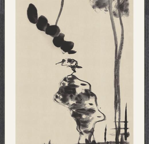 【定制书画】（清）朱耷《荷石水鸟图》纸本 镜片镶画框 成品 馆藏书画Gao仿复制艺术品（付款后28天内发货，顺丰快递请当场拆箱验收） 商品图0