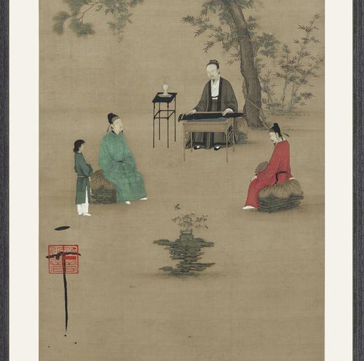 【定制书画】（宋）宋徽宗赵佶《听琴图》绢本 镜片镶画框 成品 馆藏书画Gao仿复制艺术品（付款后28天内发货，顺丰快递请当场拆箱验收） 商品图0
