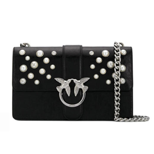 PINKO 品高 女士皮革 Love Pearls 珍珠单肩燕子包 黑色 1P216H Y4YB Z99 商品图0