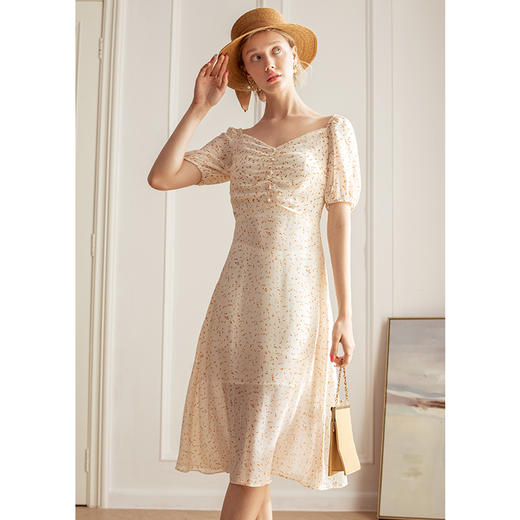 欧芮儿短袖碎花雪纺连衣裙女新款气质收腰显瘦中长款A字 商品图2