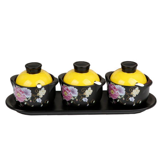 陶瓷调味罐时尚调料缸调味盒三件套调料盒 商品图0