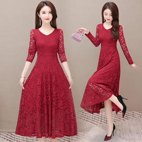 YWE  BAL801蕾丝连衣裙新款修身长袖气质优雅