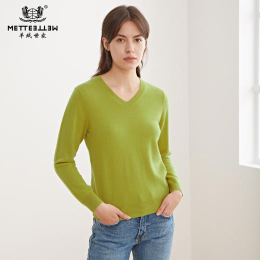 羊绒世家早春新品女士V领100%山羊绒衫内搭保暖针织套头毛衣 商品图0