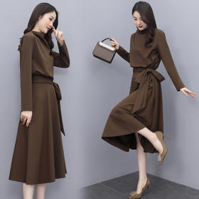 气质修身，大摆纯色收腰法式淑女连衣裙HR-XSILU2209