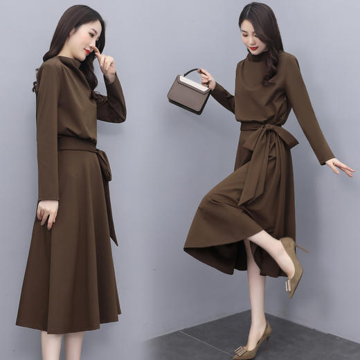 气质修身，大摆纯色收腰法式淑女连衣裙HR-XSILU2209 商品图0