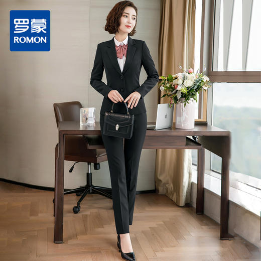 【上衣+裤子】罗蒙西服套装女士时尚修身显瘦商务通勤职业西装女 商品图2