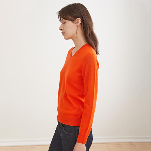 羊绒世家早春新品女士V领100%山羊绒衫内搭保暖针织套头毛衣 商品图3