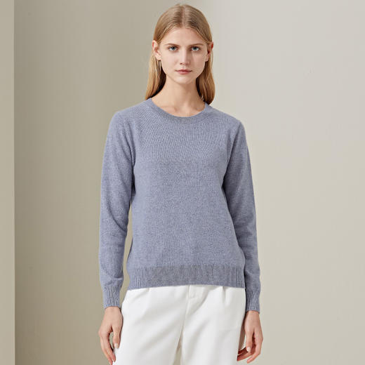 羊绒世家早春新品女士100%山羊绒衫基础款圆领打底针织毛衣 商品图8