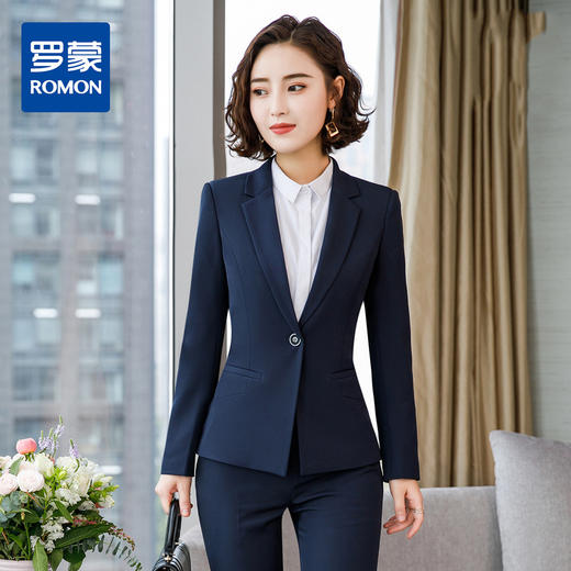 【上衣+裤子】罗蒙西服套装女春夏商务通勤修身显瘦一粒扣白领职业装 商品图0