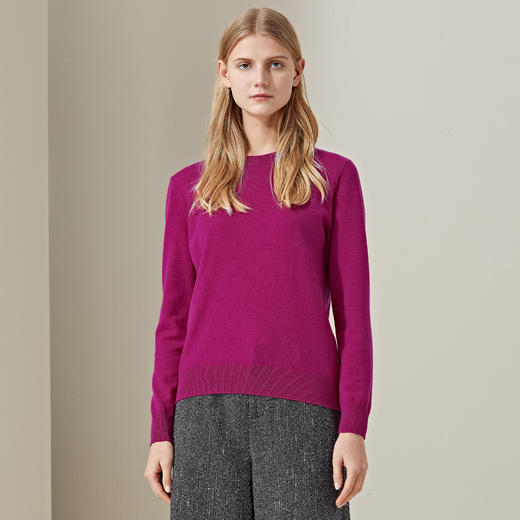 羊绒世家早春新品女士100%山羊绒衫基础款圆领打底针织毛衣 商品图3