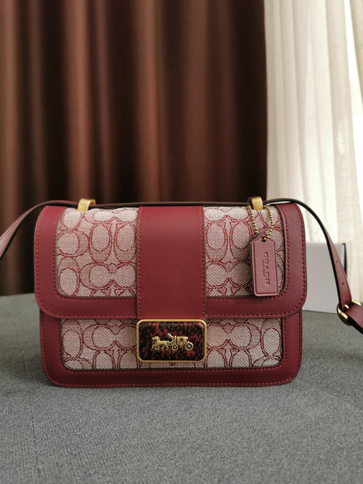 Coach Alie爱丽老花邮差包-酒红 商品图0