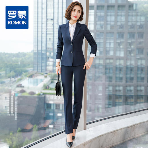 【上衣+裤子】罗蒙西服套装女士时尚修身显瘦商务通勤职业西装女 商品图5