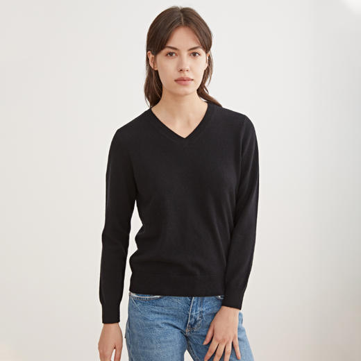 羊绒世家早春新品女士V领100%山羊绒衫内搭保暖针织套头毛衣 商品图5