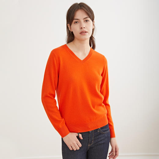羊绒世家早春新品女士V领100%山羊绒衫内搭保暖针织套头毛衣 商品图1