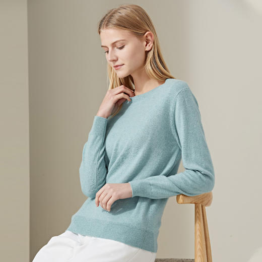 羊绒世家早春新品女士100%山羊绒衫基础款圆领打底针织毛衣 商品图1