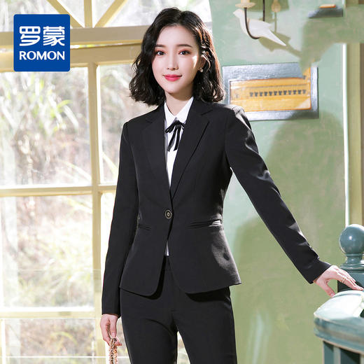 【上衣+裤子】罗蒙西服套装女春夏商务通勤修身显瘦一粒扣白领职业装 商品图0