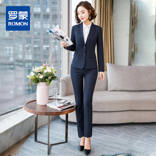 【上衣+裤子】罗蒙西服套装女士时尚修身显瘦商务通勤职业西装女 商品图2
