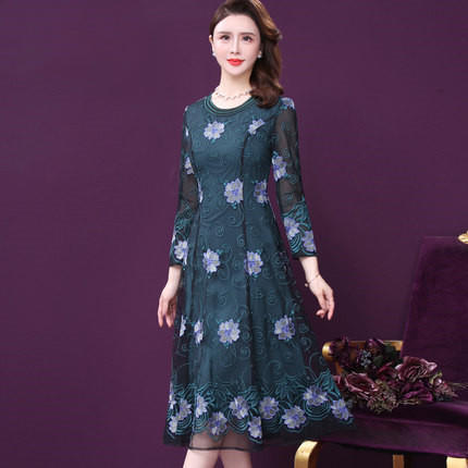 WXY-W-SQ-20218新款春年轻款圆领网纱刺绣法式裙子 商品图0