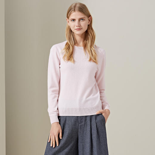 羊绒世家早春新品女士100%山羊绒衫基础款圆领打底针织毛衣 商品图2