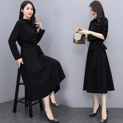 气质修身，大摆纯色收腰法式淑女连衣裙HR-XSILU2209 商品图2