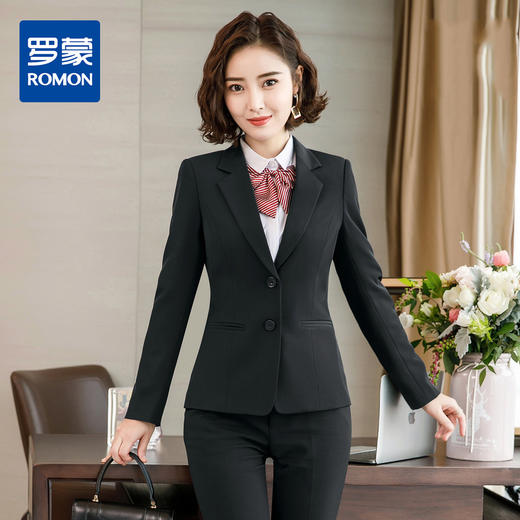 【上衣+裤子】罗蒙西服套装女士时尚修身显瘦商务通勤职业西装女 商品图0