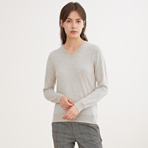羊绒世家早春新品女士V领100%山羊绒衫内搭保暖针织套头毛衣 商品图2