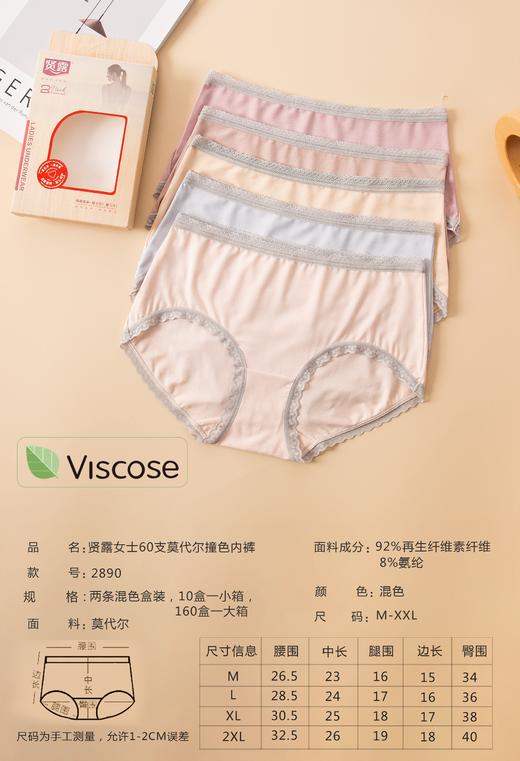 【两条盒装】女士兰精莫代尔蕾丝边净色撞色经典彩纱内裤2877/2873/2890 商品图5