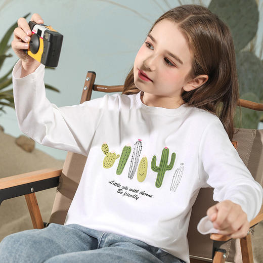 【100%棉】mettekids童装立体仙人掌绣花T恤女童长袖纯棉打底内搭 商品图4