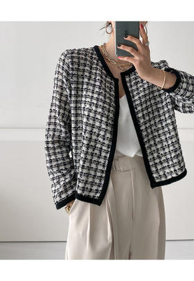 blisssalon      格纹羊毛外套开衫JPY带授权招加盟代理