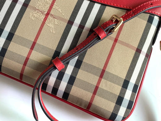 格纹拼皮革手拿肩背包-红色 商品图5