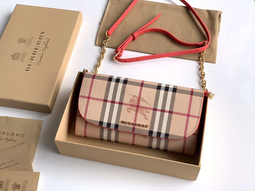 格纹拼皮革斜背包-西瓜红 商品图0