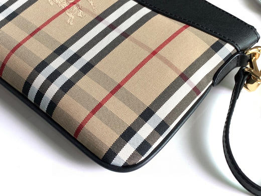 格纹拼皮革手拿肩背包-黑色 商品图4