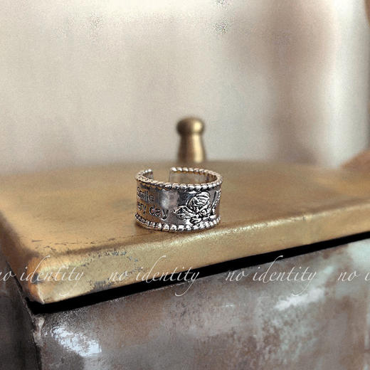 高级感天使小众设计手工刻字冷淡风开口ins潮复古可调节简约戒指 商品图0