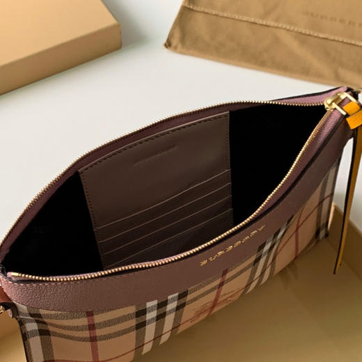 格纹拼皮革斜背包➰藕粉 商品图7