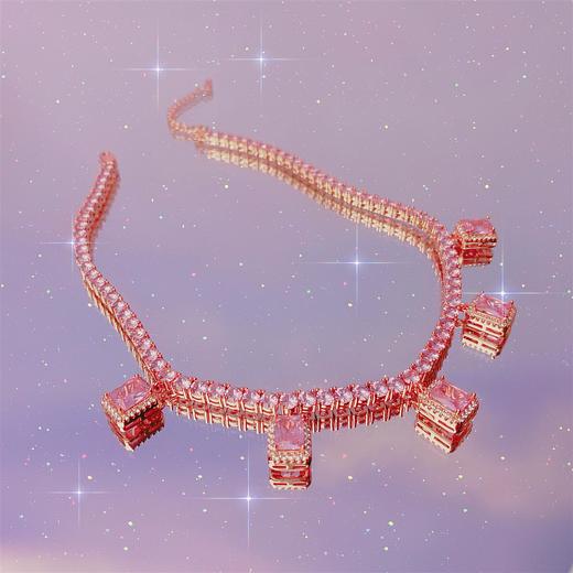 iced out 复古满钻粉色宝石吊坠古巴链街头锁骨链千禧欧美项链女 商品图1