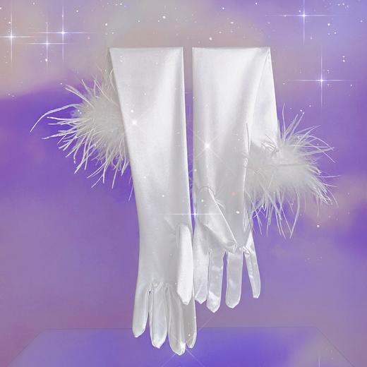 原创设计复古优雅高级感鸵鸟毛中长款光面连指毛毛手套圣诞限定 商品图1