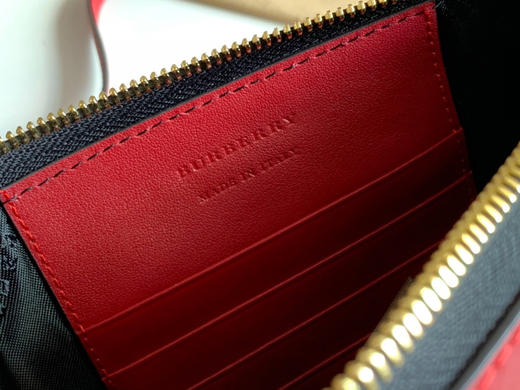 格纹拼皮革手拿肩背包-红色 商品图8