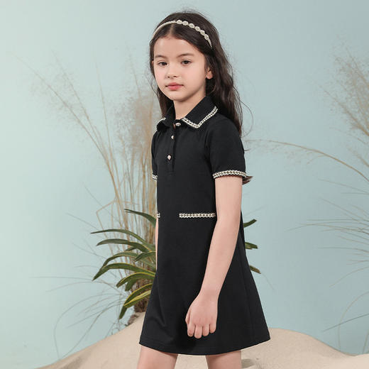 【童装连衣裙】春夏新品女童中长款小香风镶边短袖连衣裙 商品图3