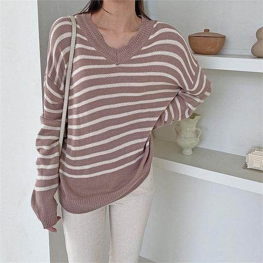 getitme镜穿冬季条纹V领针织衫JPY带授权招加盟代理 商品图0