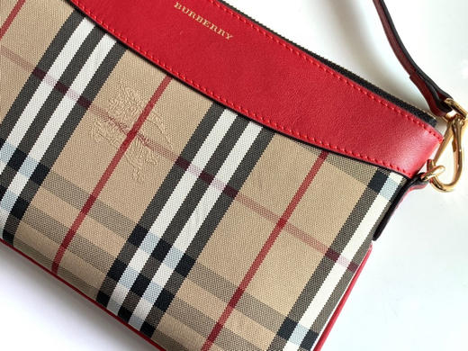 格纹拼皮革手拿肩背包-红色 商品图4