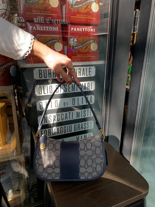 coach swinger麻将包腋下包-蓝色/酒红 商品图6