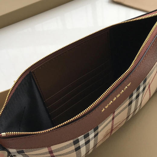 格纹拼皮革斜背包➰棕色 商品图7