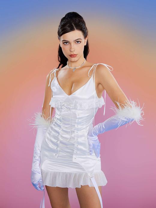 Gently sunk-in原创解构复古蕾丝雪纺荷圣诞宫廷修身吊带连衣裙白 商品图2