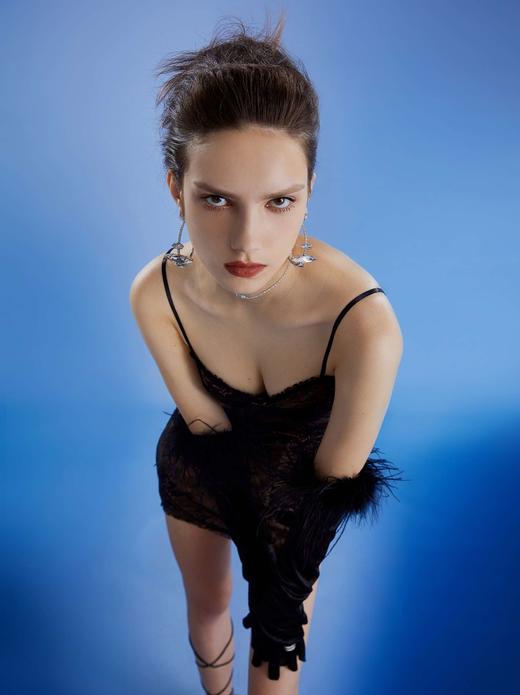 原创设计复古优雅高级感鸵鸟毛中长款光面连指毛毛手套圣诞限定 商品图4